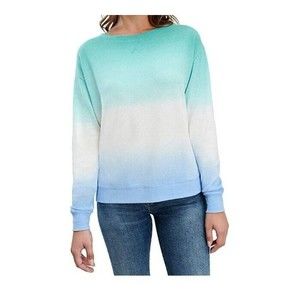 Splendid Long Sleeve Crewneck Waffle Knit Thermal Blue Ombre Top Sz M